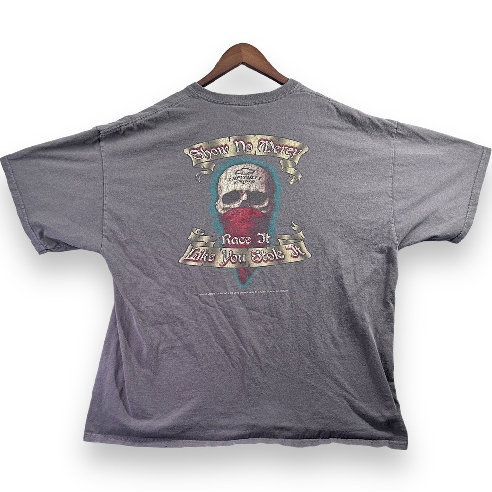 Chevy Chevrolet Racing T-Shirt Mens 2XL Gray Show No Mercy Skull Graphic Tee